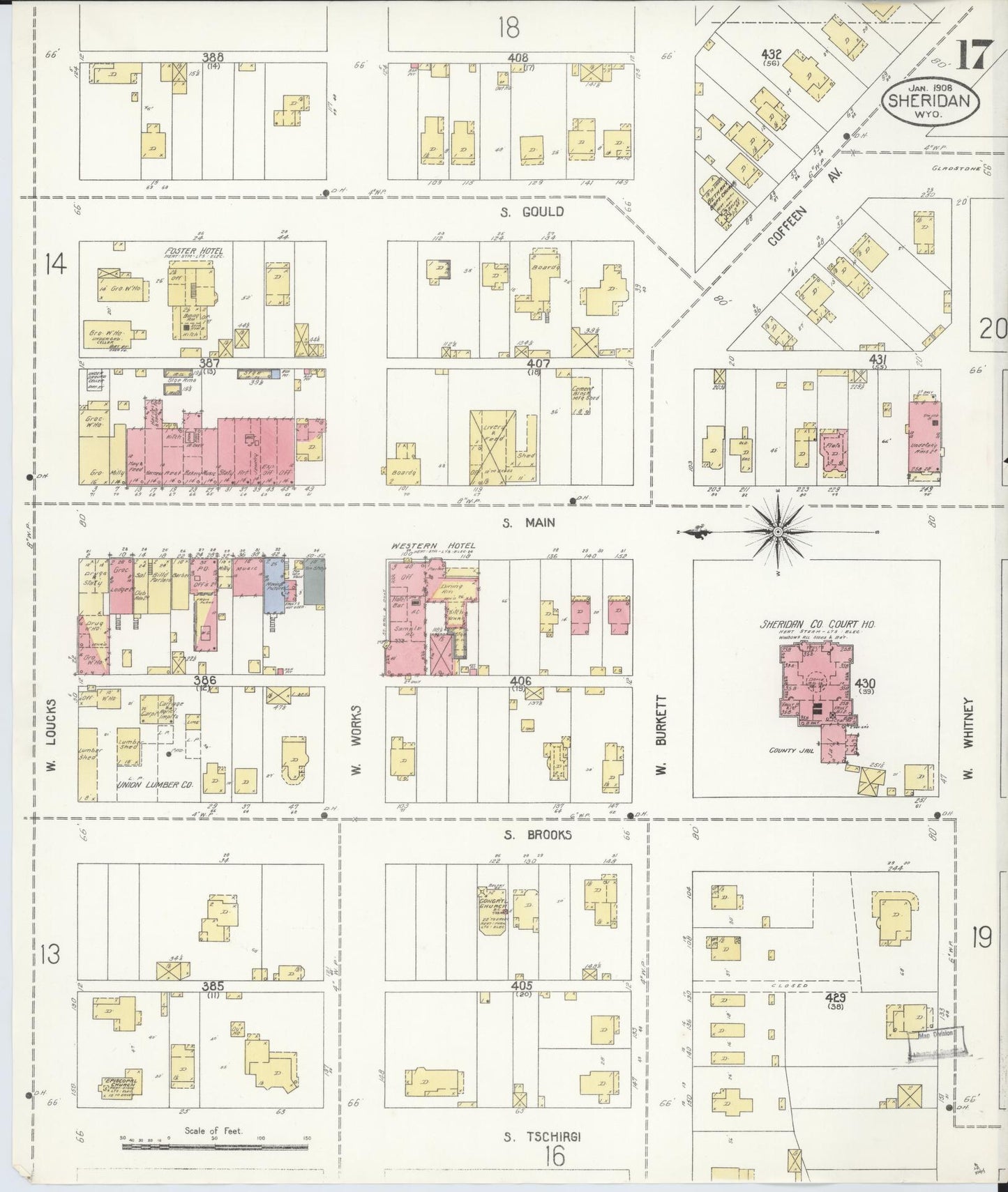 Sanborn Fire Insurance Map from Sheridan, Sheridan County, Wyoming (1908), Sheet #0017 - Complete Map Set gallery image, historic Sanborn map, vintage wall art, Wyoming Wyoming