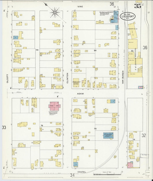 Sanborn Fire Insurance Map from Lockport, Niagara County, New York (1909), Sheet #0035 - Historic Sanborn Fire Insurance Map Print, vintage old map wall art, antique decor, genealogy gift, New York New York map