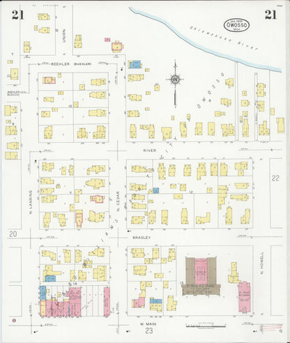 Sanborn Fire Insurance Map from Owosso, Shiawassee County, Michigan (1930), Sheet #0021 - Historic Sanborn Fire Insurance Map Print, vintage old map wall art, antique decor, genealogy gift, Michigan Michigan map
