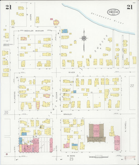 Sanborn Fire Insurance Map from Owosso, Shiawassee County, Michigan (1930), Sheet #0021 - Historic Sanborn Fire Insurance Map Print, vintage old map wall art, antique decor, genealogy gift, Michigan Michigan map
