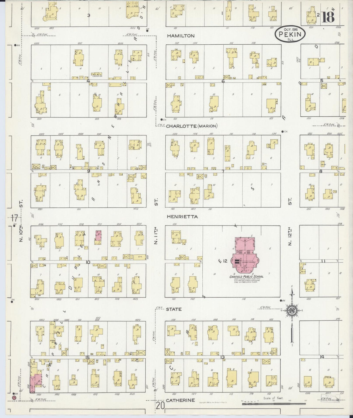 Sanborn Fire Insurance Map from Pekin, Tazewell County, Illinois (1916), Sheet #0018 - Historic Sanborn Fire Insurance Map Print, vintage old map wall art, antique decor, genealogy gift, Illinois Illinois map