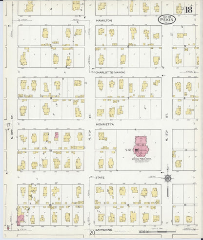 Sanborn Fire Insurance Map from Pekin, Tazewell County, Illinois (1916), Sheet #0018 - Historic Sanborn Fire Insurance Map Print, vintage old map wall art, antique decor, genealogy gift, Illinois Illinois map