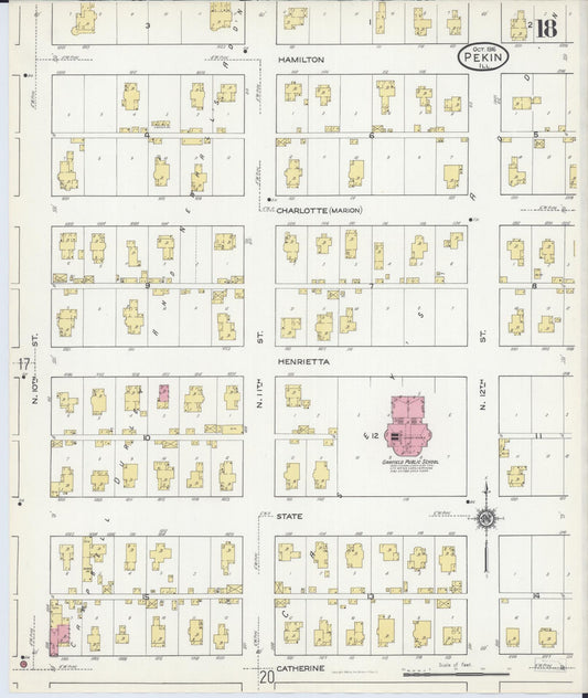 Sanborn Fire Insurance Map from Pekin, Tazewell County, Illinois (1916), Sheet #0018 - Historic Sanborn Fire Insurance Map Print, vintage old map wall art, antique decor, genealogy gift, Illinois Illinois map