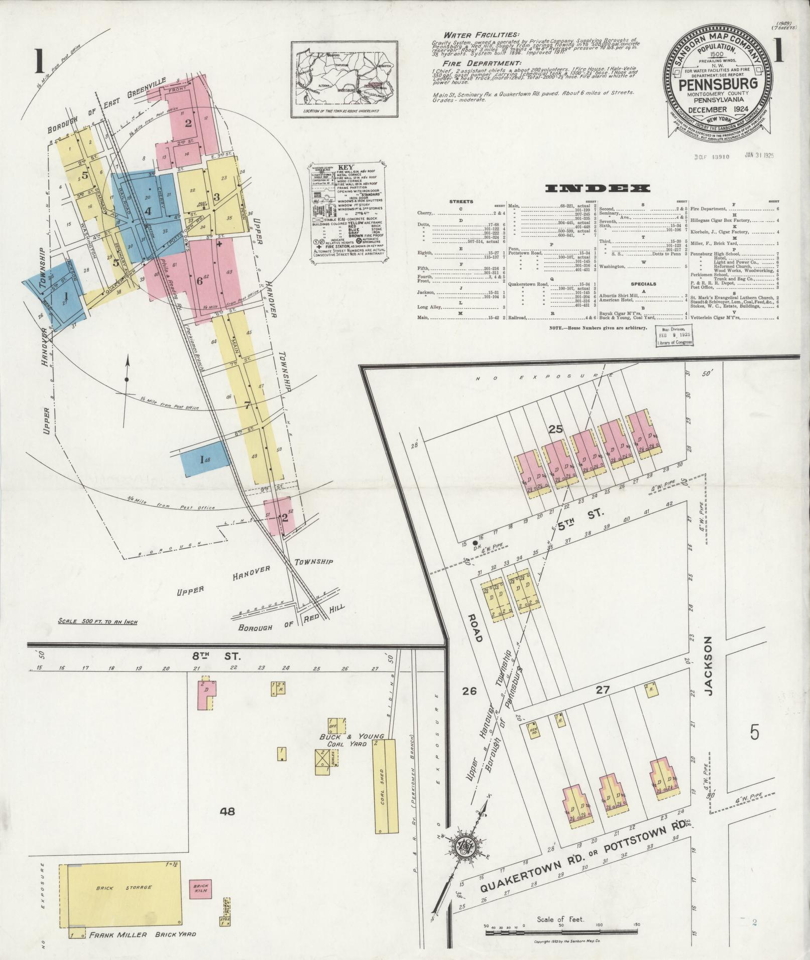 Sanborn Fire Insurance Map from Pennsburg, Montgomery County, Pennsylvania (1924), Sheet #0001 - Complete Map Set gallery image, historic Sanborn map, vintage wall art, Pennsylvania Pennsylvania
