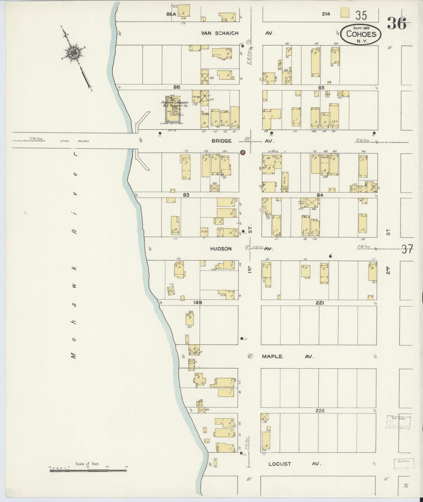 Sanborn Fire Insurance Map from Cohoes, Albany County, New York (1910), Sheet #0036 - Complete Map Set gallery image, historic Sanborn map, vintage wall art, New York New York
