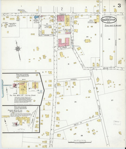 Sanborn Fire Insurance Map from Warrenton, Warren County, North Carolina (1918), Sheet #0003 - Historic Sanborn Fire Insurance Map Print, vintage old map wall art, antique decor, genealogy gift, North Carolina North Carolina map