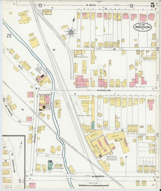 Sanborn Fire Insurance Map from Washington, Washington County, Pennsylvania (1904), Sheet #0005 - Historic Sanborn Fire Insurance Map Print, vintage old map wall art, antique decor, genealogy gift, Pennsylvania Pennsylvania map
