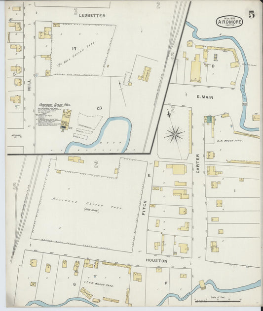 Sanborn Fire Insurance Map from Ardmore, Carter County, Oklahoma (1894), Sheet #0005 - Historic Sanborn Fire Insurance Map Print, vintage old map wall art, antique decor, genealogy gift, Oklahoma Oklahoma map