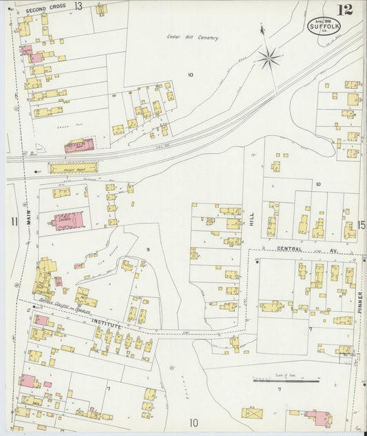 Sanborn Fire Insurance Map from Suffolk, Independent Cities, Virginia (1898), Sheet #0012 - Historic Sanborn Fire Insurance Map Print, vintage old map wall art, antique decor, genealogy gift, Virginia Virginia map