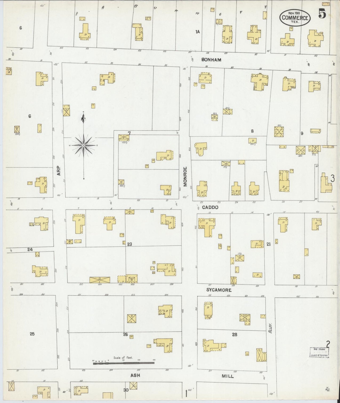 Sanborn Fire Insurance Map from Commerce, Hunt County, Texas (1901), Sheet #0005 - Historic Sanborn Fire Insurance Map Print, vintage old map wall art, antique decor, genealogy gift, Texas Texas map