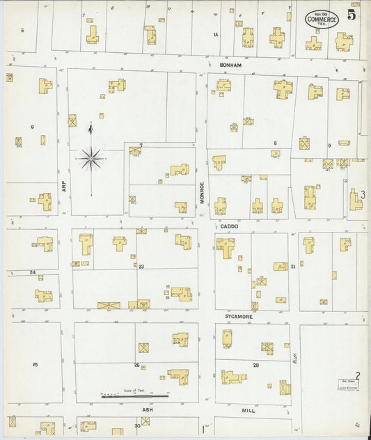 Sanborn Fire Insurance Map from Commerce, Hunt County, Texas (1901), Sheet #0005 - Historic Sanborn Fire Insurance Map Print, vintage old map wall art, antique decor, genealogy gift, Texas Texas map