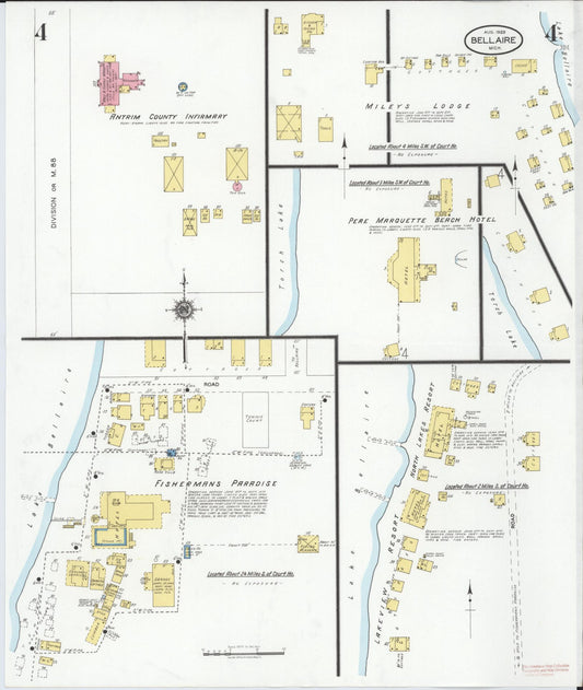 Sanborn Fire Insurance Map from Bellaire, Antrim County, Michigan (1929), Sheet #0004 - Historic Sanborn Fire Insurance Map Print, vintage old map wall art, antique decor, genealogy gift, Michigan Michigan map