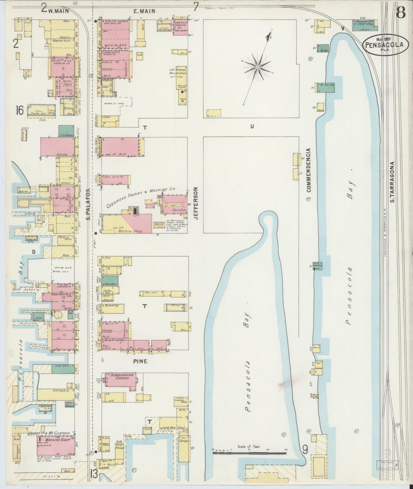 Sanborn Fire Insurance Map from Pensacola, Escambia County, Florida (1897), Sheet #0008 - Complete Map Set gallery image, historic Sanborn map, vintage wall art, Florida Florida