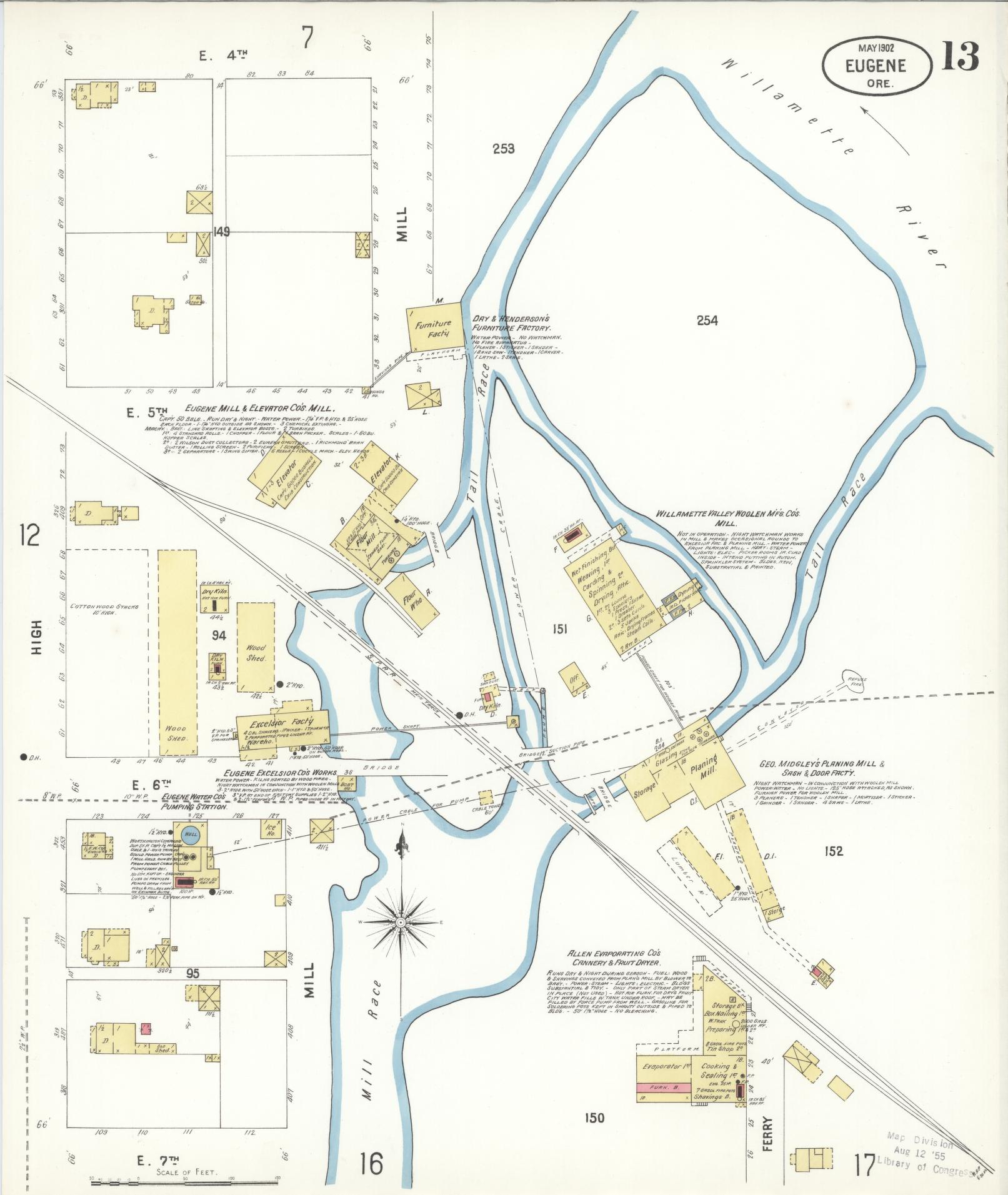 Sanborn Fire Insurance Map from Eugene, Lane County, Oregon (1902), Sheet #0013 - Historic Sanborn Fire Insurance Map Print, vintage old map wall art, antique decor, genealogy gift, Oregon Oregon map