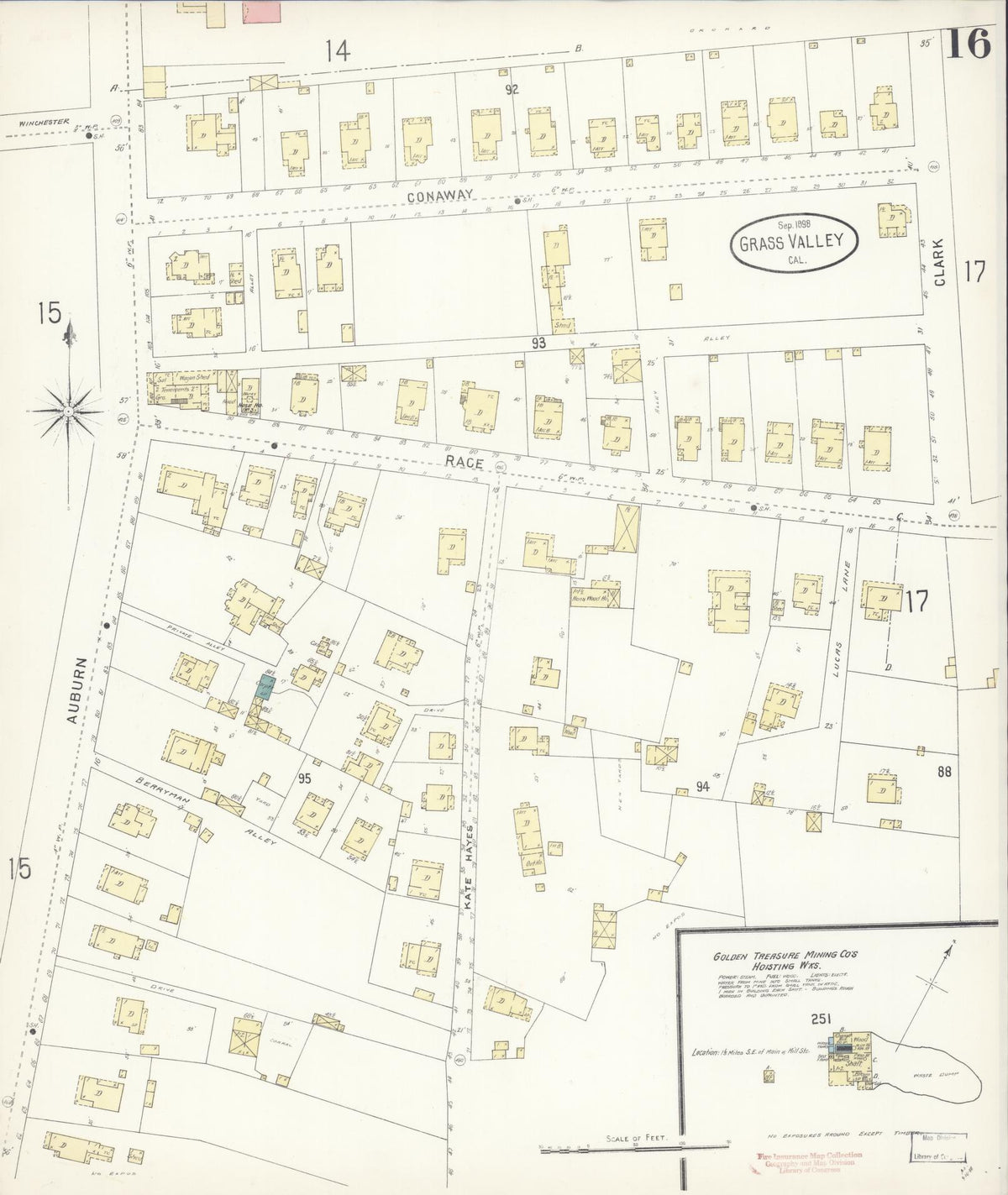 Sanborn Fire Insurance Map from Grass Valley, Nevada County, California (1898), Sheet #0016 - Complete Map Set gallery image, historic Sanborn map, vintage wall art, California California