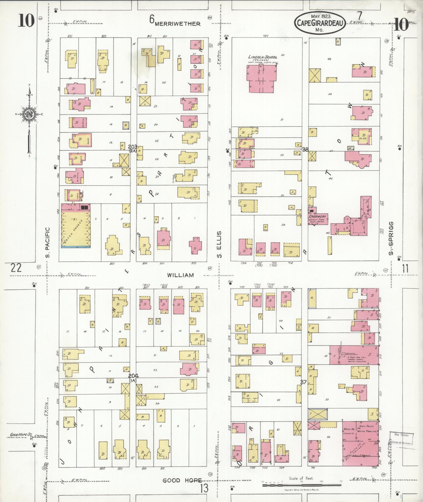 Sanborn Fire Insurance Map from Cape Girardeau, Cape Girardeau County, Missouri (1923), Sheet #0010 - Complete Map Set gallery image, historic Sanborn map, vintage wall art, Missouri Missouri