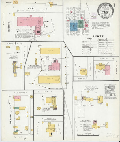 Sanborn Fire Insurance Map from West, McLennan County, Texas (1905), Sheet #0001 - Complete Map Set gallery image, historic Sanborn map, vintage wall art, Texas Texas