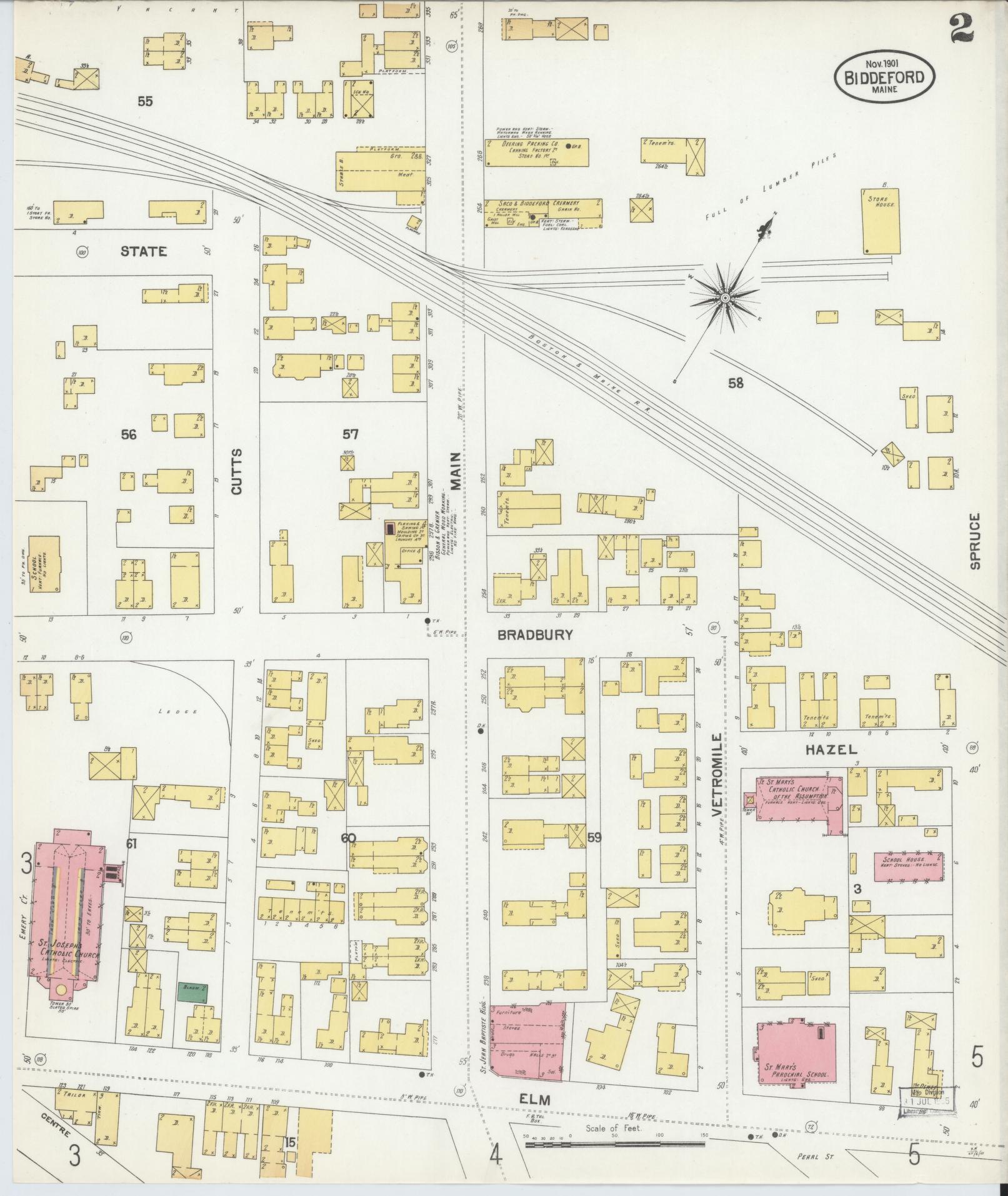 Sanborn Fire Insurance Map from Biddeford, York County, Maine (1901), Sheet #0002 - Complete Map Set gallery image, historic Sanborn map, vintage wall art, Maine Maine