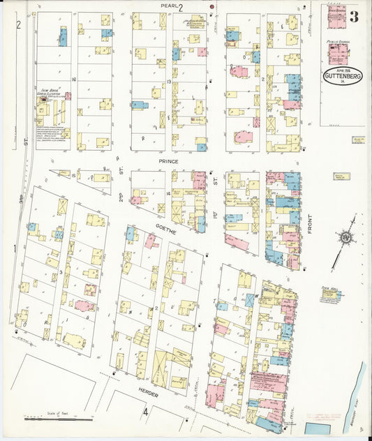 Sanborn Fire Insurance Map from Guttenberg, Clayton County, Iowa (1914), Sheet #0003 - Historic Sanborn Fire Insurance Map Print, vintage old map wall art