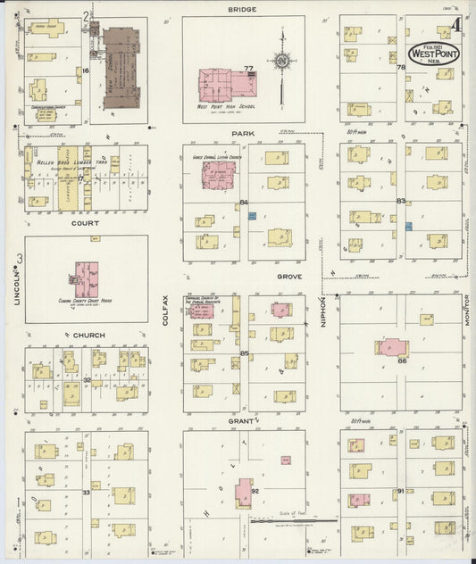 Sanborn Fire Insurance Map from West Point, Cuming County, Nebraska (1921), Sheet #0004 - Historic Sanborn Fire Insurance Map Print, vintage old map wall art, antique decor, genealogy gift, Nebraska Nebraska map