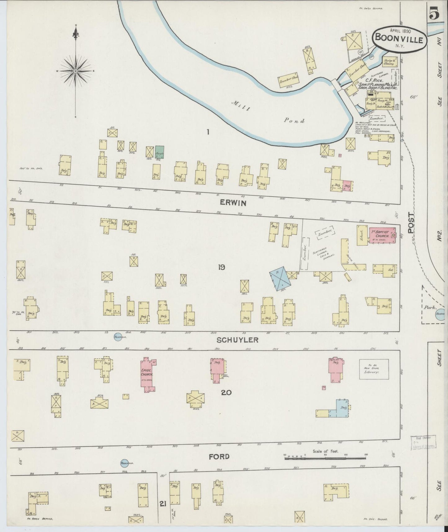 Sanborn Fire Insurance Map from Boonville, Oneida County, New York (1890), Sheet #0005 - Complete Map Set gallery image, historic Sanborn map, vintage wall art, New York New York