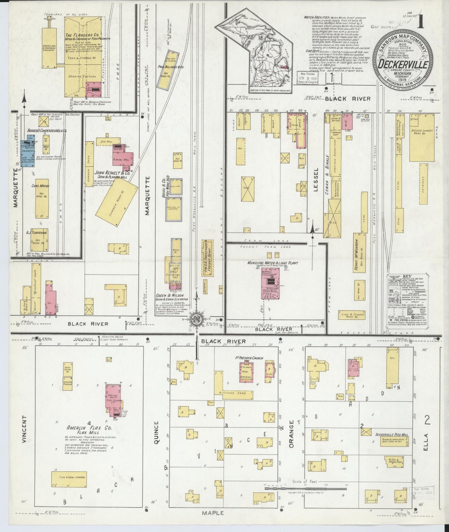 Sanborn Fire Insurance Map from Deckerville, Sanilac County, Michigan (1919), Sheet #0001 - Historic Sanborn Fire Insurance Map Print, vintage old map wall art, antique decor, genealogy gift, Michigan Michigan map