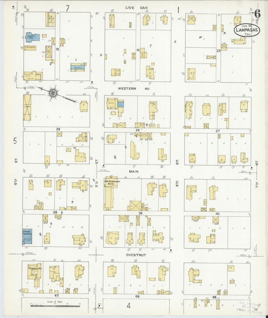 Sanborn Fire Insurance Map from Lampasas, Lampasas County, Texas (1912), Sheet #0006 - Historic Sanborn Fire Insurance Map Print, vintage old map wall art, antique decor, genealogy gift, Texas Texas map
