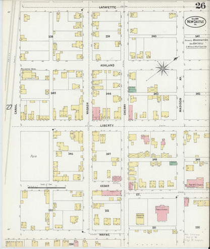 Sanborn Fire Insurance Map from New Castle, Lawrence County, Pennsylvania (1899), Sheet #0026 - Historic Sanborn Fire Insurance Map Print, vintage old map wall art, antique decor, genealogy gift, Pennsylvania Pennsylvania map