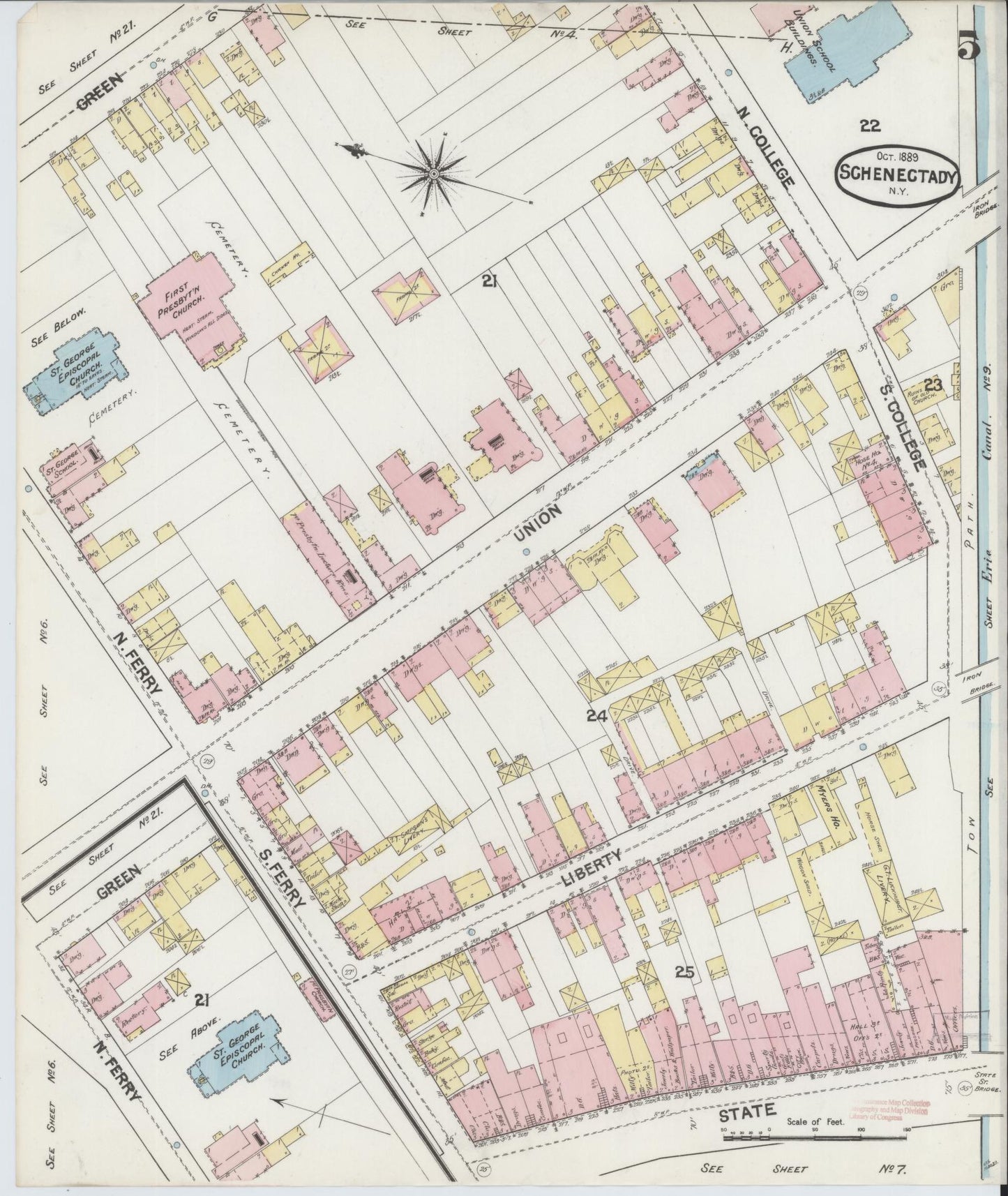 Sanborn Fire Insurance Map from Schenectady, Schenectady County, New York (1889), Sheet #0005 - Complete Map Set gallery image, historic Sanborn map, vintage wall art, New York New York