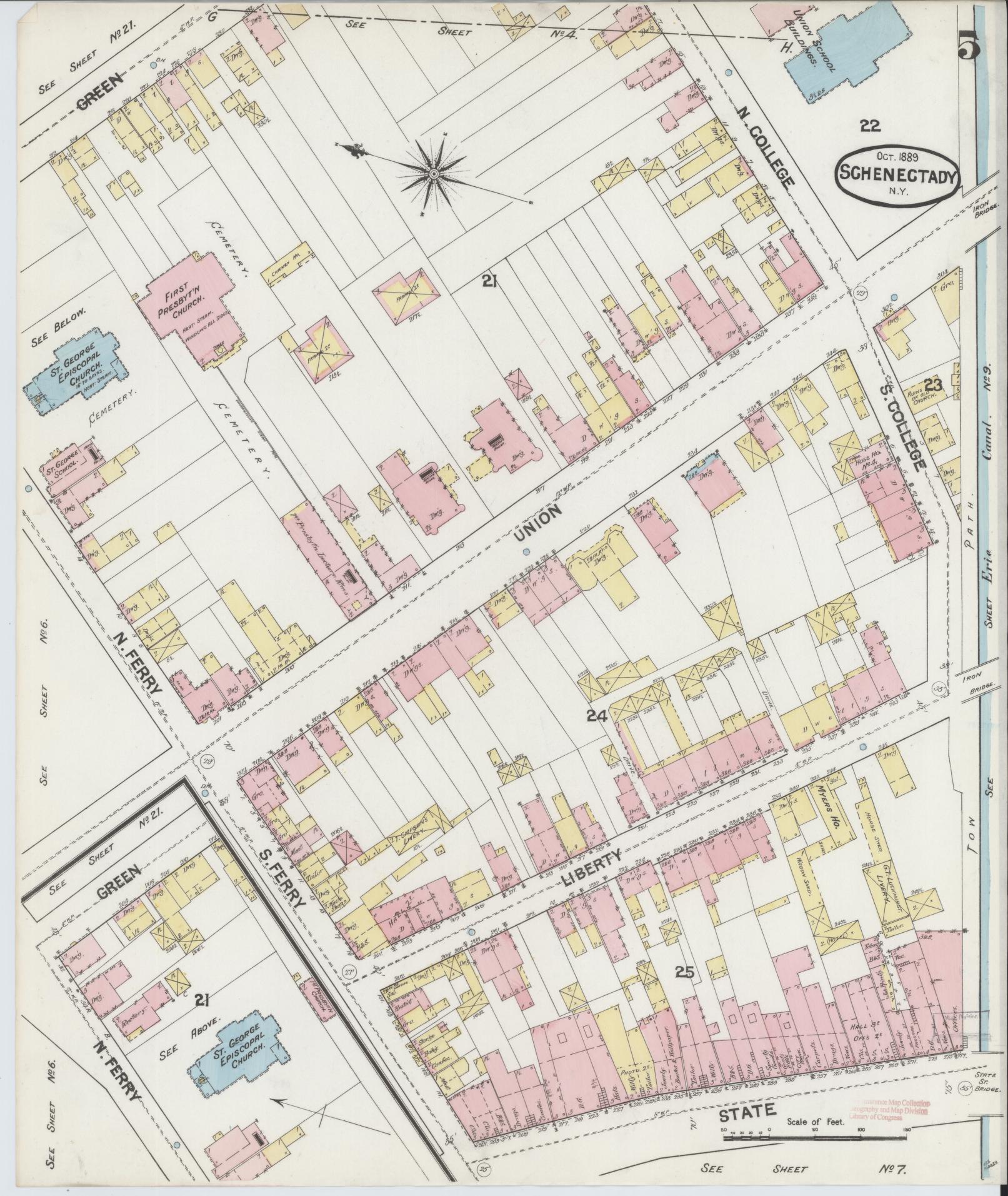 Sanborn Fire Insurance Map from Schenectady, Schenectady County, New York (1889), Sheet #0005 - Complete Map Set gallery image, historic Sanborn map, vintage wall art, New York New York