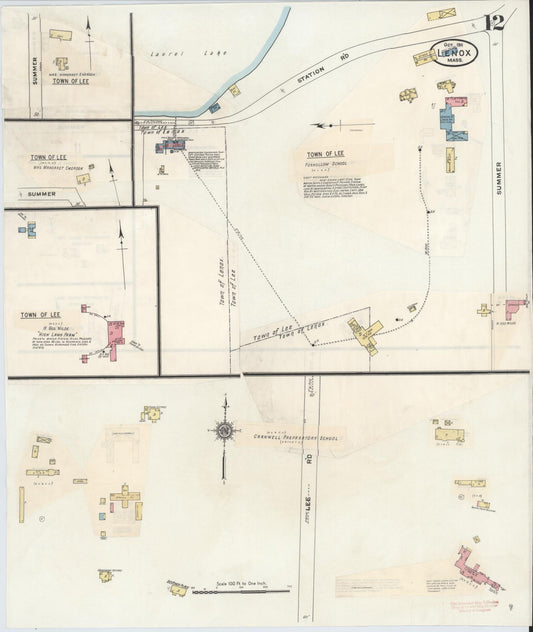 Sanborn Fire Insurance Map from Lenox, Berkshire County, Massachusetts (1939), Sheet #0012 - Historic Sanborn Fire Insurance Map Print, vintage old map wall art, antique decor, genealogy gift, Massachusetts Massachusetts map