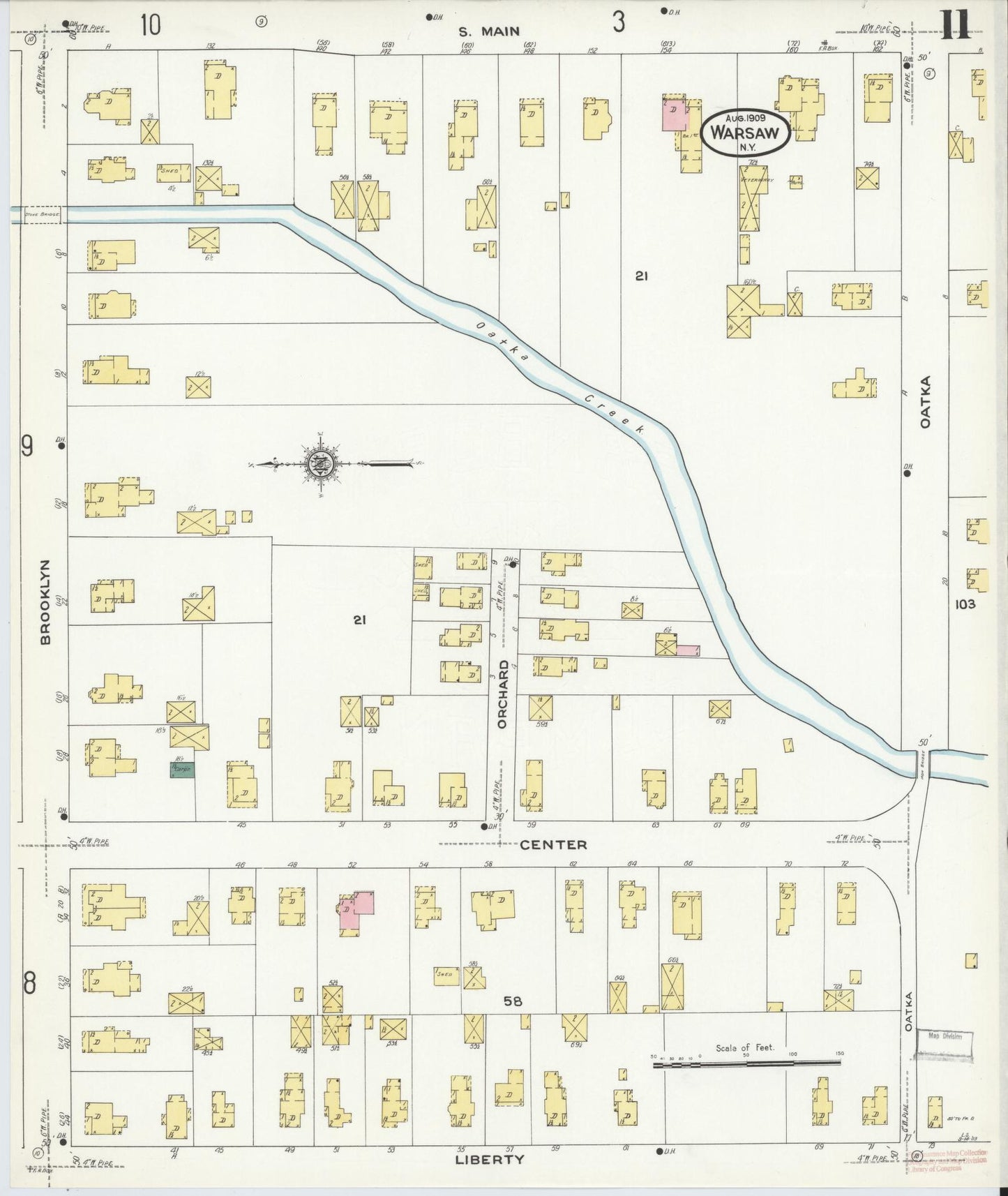 Sanborn Fire Insurance Map from Warsaw, Wyoming County, New York (1909), Sheet #0011 - Historic Sanborn Fire Insurance Map Print, vintage old map wall art, antique decor, genealogy gift, Warsaw Wyoming map
