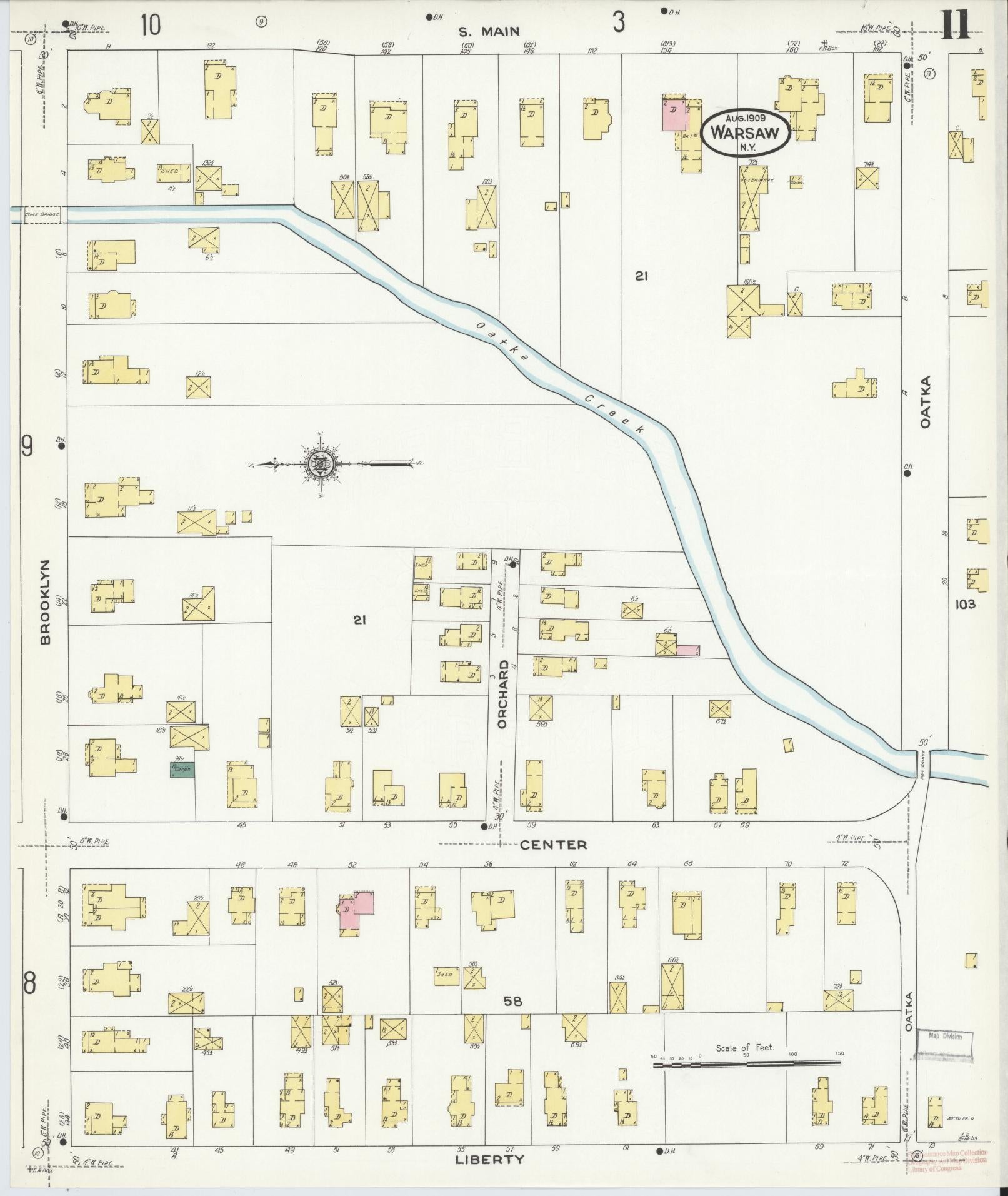 Sanborn Fire Insurance Map from Warsaw, Wyoming County, New York (1909), Sheet #0011 - Historic Sanborn Fire Insurance Map Print, vintage old map wall art, antique decor, genealogy gift, Warsaw Wyoming map