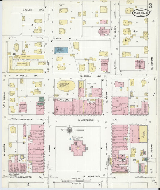 Sanborn Fire Insurance Map from Marshall, Saline County, Missouri (1910), Sheet #0003 - Historic Sanborn Fire Insurance Map Print, vintage old map wall art, antique decor, genealogy gift, Missouri Missouri map