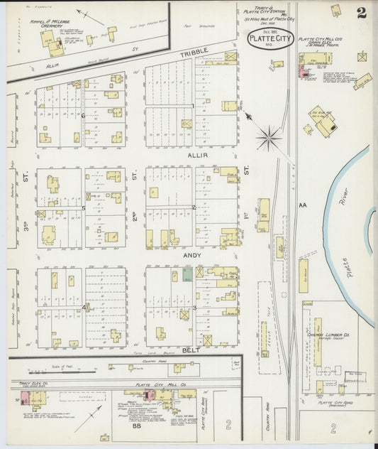 Sanborn Fire Insurance Map from Platte City, Platte County, Missouri (1892), Sheet #0002 - Historic Sanborn Fire Insurance Map Print, vintage old map wall art, antique decor, genealogy gift, Missouri Missouri map