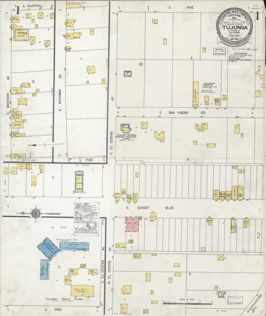 Sanborn Fire Insurance Map from Tujunga, Los Angeles County, California (1924), Sheet #0001 - Complete Map Set gallery image, historic Sanborn map, vintage wall art, California California