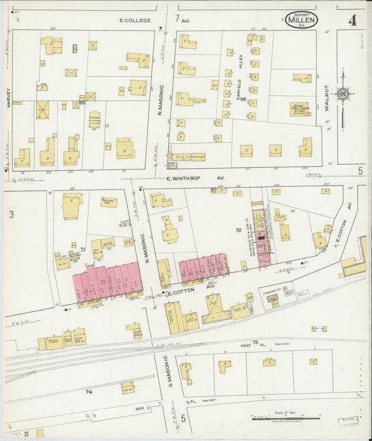 Sanborn Fire Insurance Map from Millen, Jenkins County, Georgia (1917), Sheet #0004 - Historic Sanborn Fire Insurance Map Print, vintage old map wall art, antique decor, genealogy gift, Georgia Georgia map