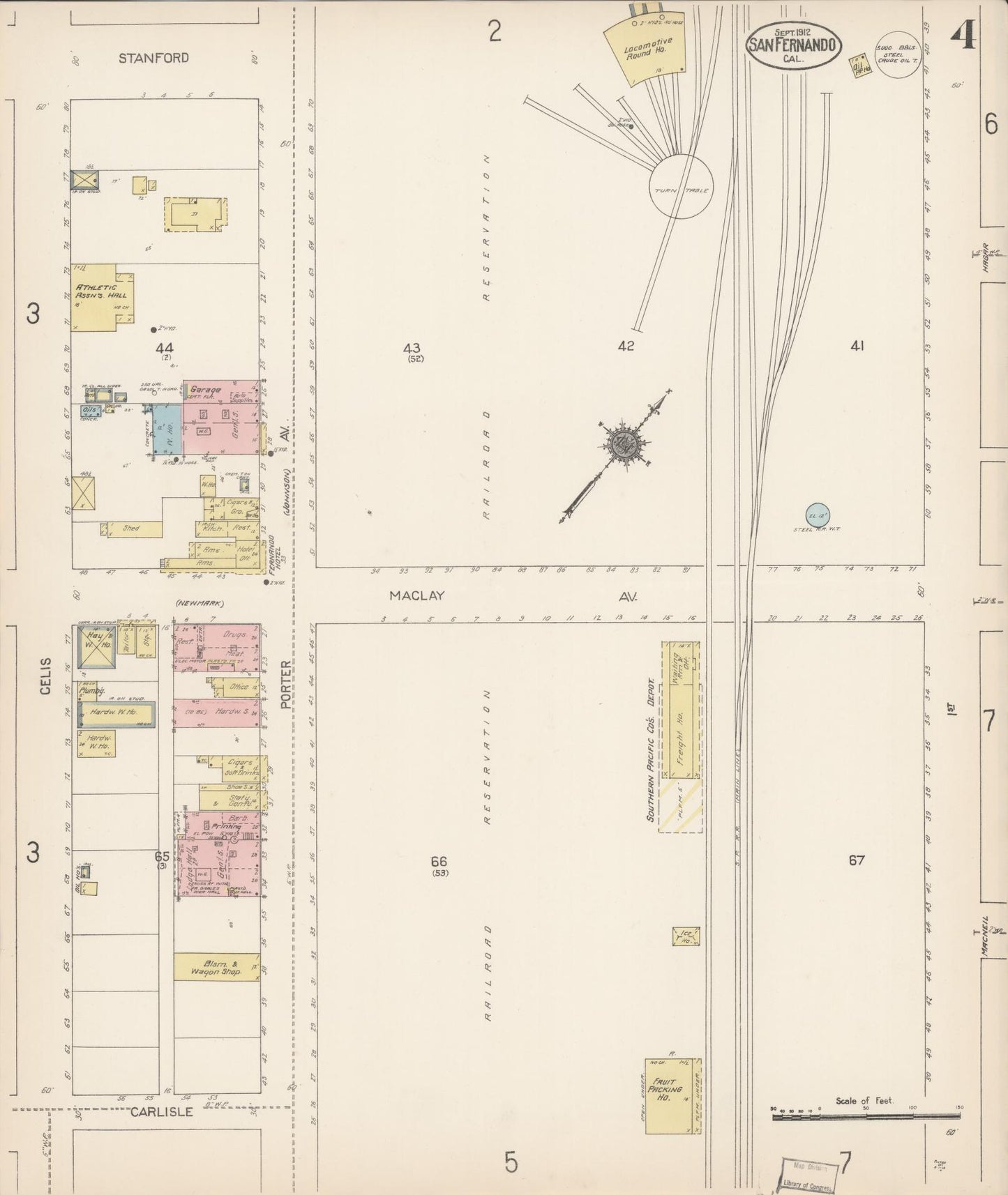 Sanborn Fire Insurance Map from San Fernando, Los Angeles County, California (1912), Sheet #0004 - Complete Map Set gallery image, historic Sanborn map, vintage wall art, California California