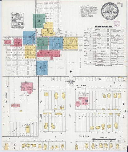 Sanborn Fire Insurance Map from Hoopeston, Vermilion County, Illinois (1906), Sheet #0001 - Historic Sanborn Fire Insurance Map Print, vintage old map wall art, antique decor, genealogy gift, Illinois Illinois map