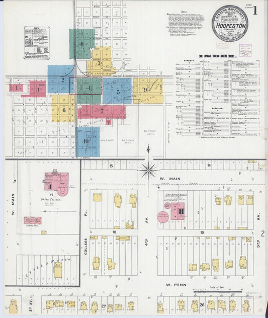 Sanborn Fire Insurance Map from Hoopeston, Vermilion County, Illinois (1906), Sheet #0001 - Historic Sanborn Fire Insurance Map Print, vintage old map wall art, antique decor, genealogy gift, Illinois Illinois map