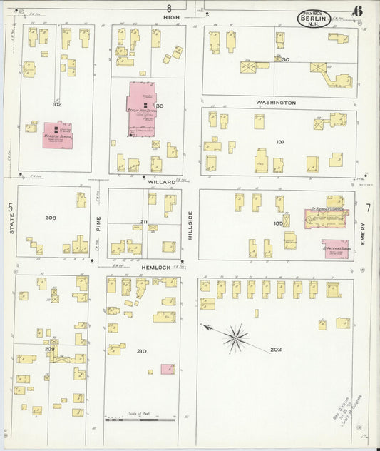 Sanborn Fire Insurance Map from Berlin, Coos County, New Hampshire (1909), Sheet #0006 - Historic Sanborn Fire Insurance Map Print, vintage old map wall art, antique decor, genealogy gift, New Hampshire New Hampshire map