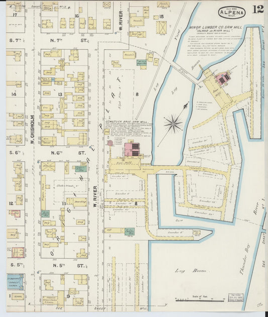 Sanborn Fire Insurance Map from Alpena, Alpena County, Michigan (1890), Sheet #0012 - Historic Sanborn Fire Insurance Map Print, vintage old map wall art, antique decor, genealogy gift, Michigan Michigan map