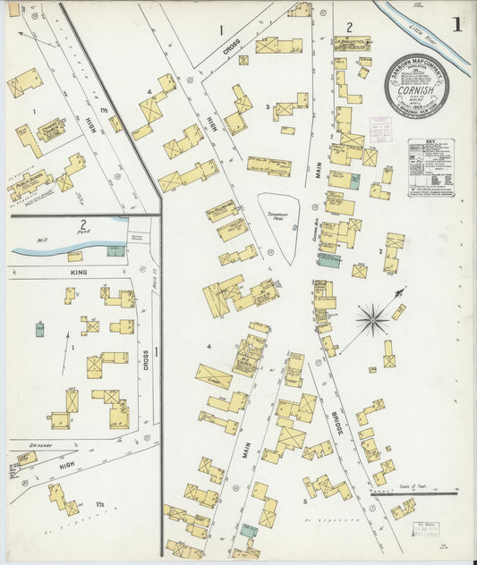 Sanborn Fire Insurance Map from Cornish, York County, Maine (1903), Sheet #0001 - Historic Sanborn Fire Insurance Map Print, vintage old map wall art, antique decor, genealogy gift, Maine Maine map