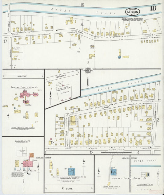 Sanborn Fire Insurance Map from Albion, Orleans County, New York (1917), Sheet #0018 - Historic Sanborn Fire Insurance Map Print, vintage old map wall art, antique decor, genealogy gift, New York New York map