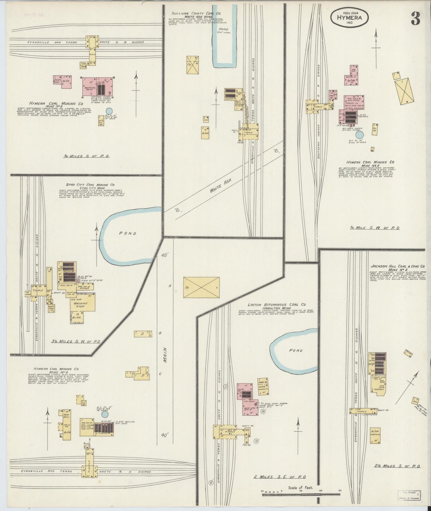 Sanborn Fire Insurance Map from Hymera, Sullivan County, Indiana (1904), Sheet #0003 - Complete Map Set gallery image, historic Sanborn map, vintage wall art, Indiana Indiana