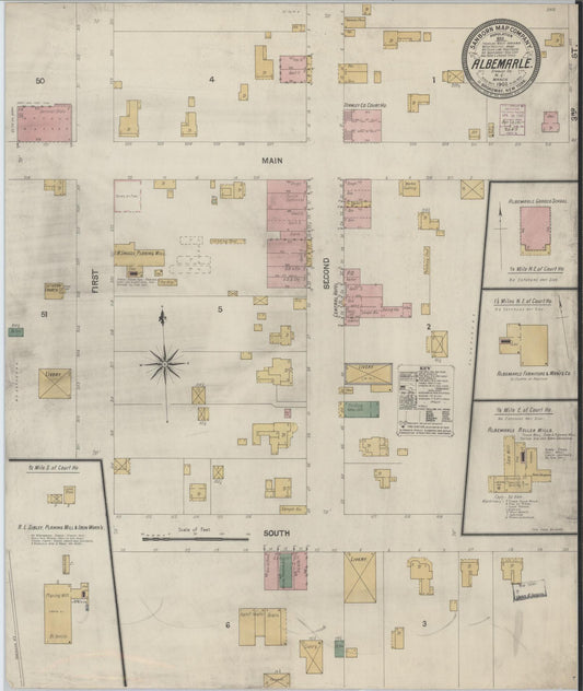 Sanborn Fire Insurance Map from Albemarle, Stanley County, North Carolina (1902), Sheet #0001 - Historic Sanborn Fire Insurance Map Print, vintage old map wall art, antique decor, genealogy gift, North Carolina North Carolina map