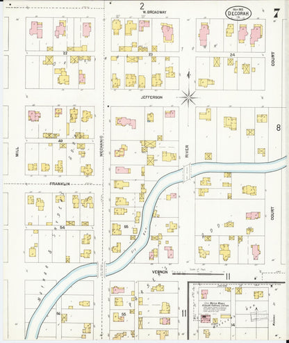 Sanborn Fire Insurance Map from Decorah, Winneshiek County, Iowa (1902), Sheet #0007 - Historic Sanborn Fire Insurance Map Print, vintage old map wall art