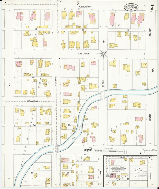 Sanborn Fire Insurance Map from Decorah, Winneshiek County, Iowa (1902), Sheet #0007 - Historic Sanborn Fire Insurance Map Print, vintage old map wall art