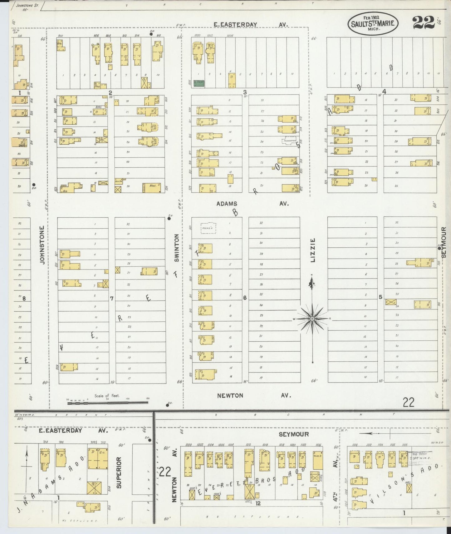 Sanborn Fire Insurance Map from Sault Sainte Marie, Chippewa County, Michigan (1902), Sheet #0022 - Historic Sanborn Fire Insurance Map Print, vintage old map wall art, antique decor, genealogy gift, Michigan Michigan map
