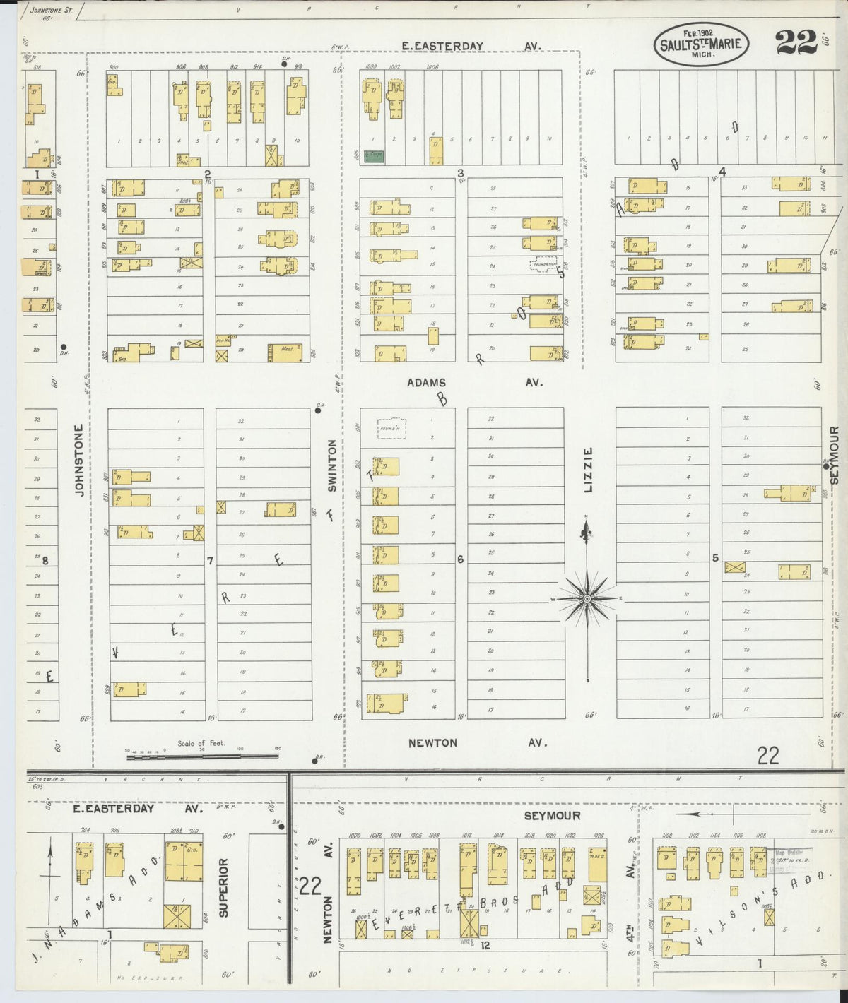 Sanborn Fire Insurance Map from Sault Sainte Marie, Chippewa County, Michigan (1902), Sheet #0022 - Historic Sanborn Fire Insurance Map Print, vintage old map wall art, antique decor, genealogy gift, Michigan Michigan map
